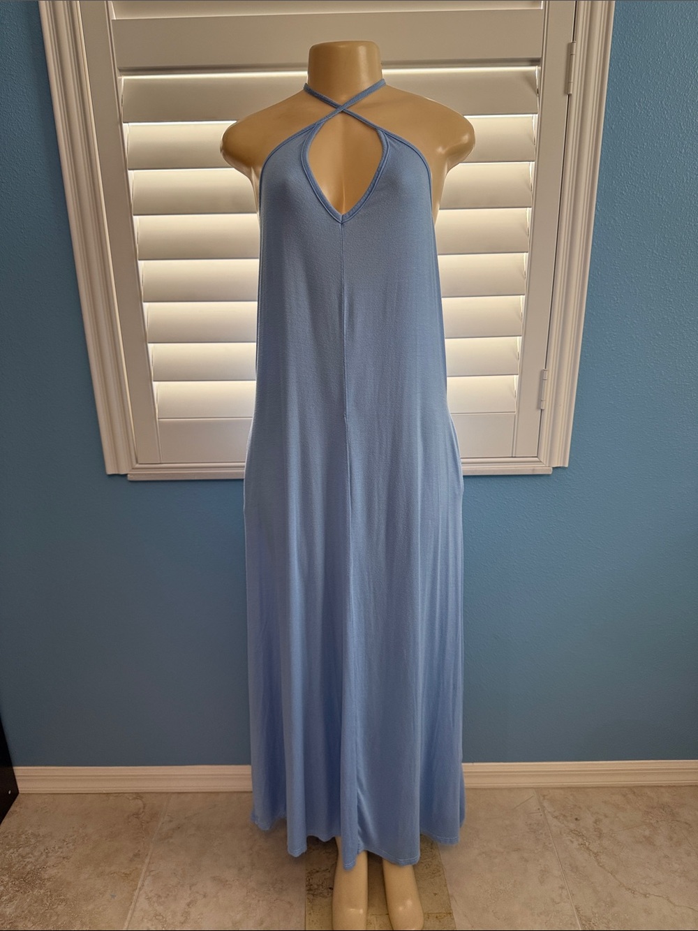 Light Blue Halter Maxi swimsuit coverup. With pockets!